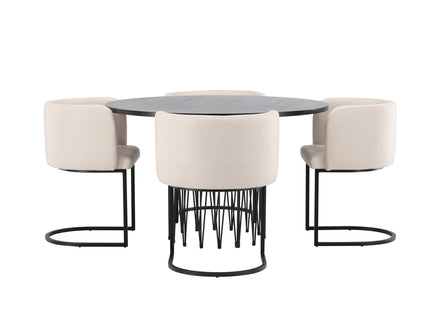 Furniture Fashion Stone & Simrishamn Runda Matbord ⌀120 Mocca + Matstolar Beige