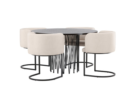 Furniture Fashion Stone & Simrishamn Runda Matbord ⌀120 Mocca + Matstolar Beige