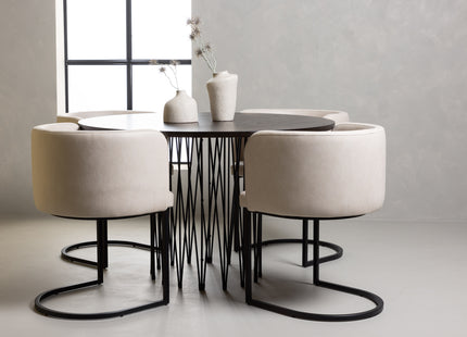Furniture Fashion Stone & Simrishamn Runda Matbord ⌀120 Mocca + Matstolar Beige