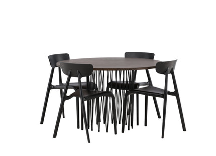 Venture Home & Furniture Fashion Ursholmen & Stone Matstolar 2-pack Svart + Runda Matbord ⌀120 Mocca