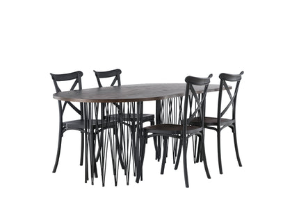 Venture Home & Furniture Fashion Crosett & Stone Matstolar 2-pack Svart + Ovala Matbord 220 x 100 Mocca