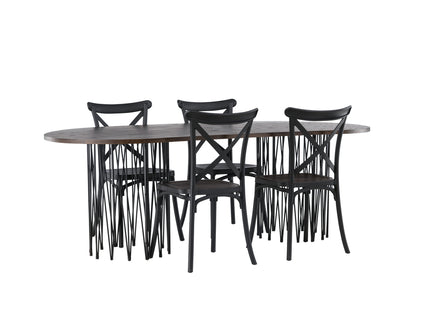 Venture Home & Furniture Fashion Crosett & Stone Matstolar 2-pack Svart + Ovala Matbord 220 x 100 Mocca