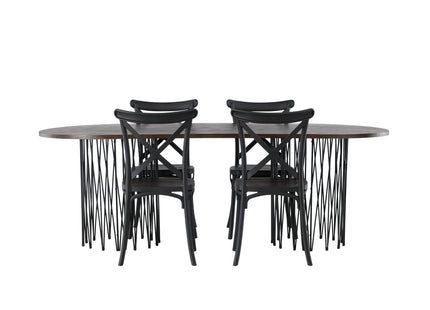Venture Home & Furniture Fashion Crosett & Stone Matstolar 2-pack Svart + Ovala Matbord 220 x 100 Mocca