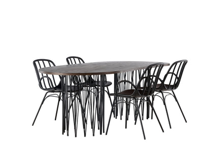 Venture Home & Furniture Fashion Dyrön & Stone Matstolar 2-pack Svart + Ovala Matbord 220 x 100 Mocca