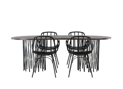 Venture Home & Furniture Fashion Dyrön & Stone Matstolar 2-pack Svart + Ovala Matbord 220 x 100 Mocca