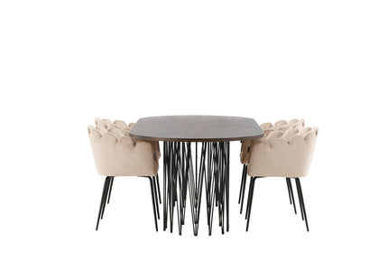 Furniture Fashion Limhamn & Stone Matstolar Beige + Ovala Matbord 220 x 100 Mocca