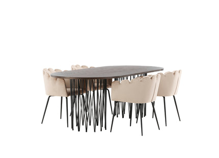 Furniture Fashion Limhamn & Stone Matstolar Beige + Ovala Matbord 220 x 100 Mocca