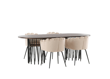 Furniture Fashion Limhamn & Stone Matstolar Beige + Ovala Matbord 220 x 100 Mocca