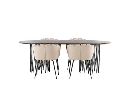Furniture Fashion Limhamn & Stone Matstolar Beige + Ovala Matbord 220 x 100 Mocca