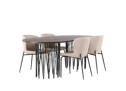 Venture Home & Furniture Fashion Modesto & Stone Matstolar 2-pack Beige + Ovala Matbord 220 x 100 Mocca