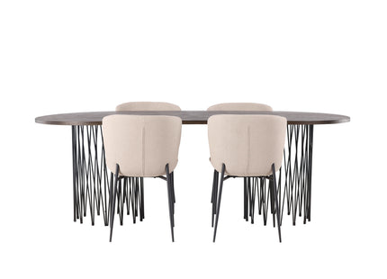 Venture Home & Furniture Fashion Modesto & Stone Matstolar 2-pack Beige + Ovala Matbord 220 x 100 Mocca