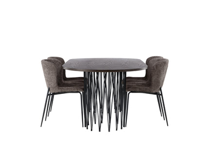 Venture Home & Furniture Fashion Modesto & Stone Matstolar 2-pack Brun + Ovala Matbord 220 x 100 Mocca