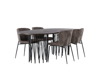 Venture Home & Furniture Fashion Modesto & Stone Matstolar 2-pack Brun + Ovala Matbord 220 x 100 Mocca