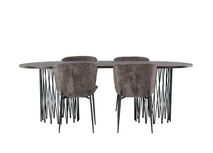 Venture Home & Furniture Fashion Modesto & Stone Matstolar 2-pack Brun + Ovala Matbord 220 x 100 Mocca