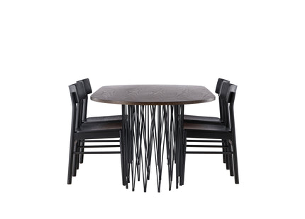 Venture Home & Furniture Fashion Montros & Stone Matstolar 2-pack Svart + Ovala Matbord 220 x 100 Mocca