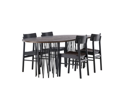 Venture Home & Furniture Fashion Montros & Stone Matstolar 2-pack Svart + Ovala Matbord 220 x 100 Mocca