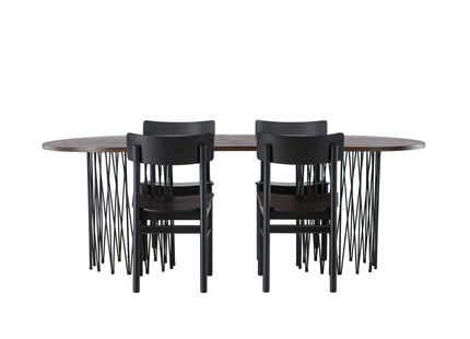 Venture Home & Furniture Fashion Montros & Stone Matstolar 2-pack Svart + Ovala Matbord 220 x 100 Mocca