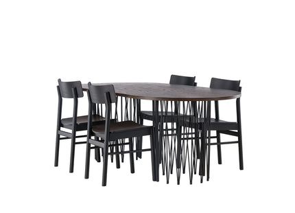 Venture Home & Furniture Fashion Montros & Stone Matstolar 2-pack Svart + Ovala Matbord 220 x 100 Mocca