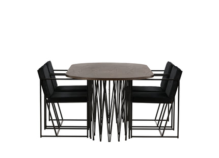 Venture Home & Furniture Fashion Richmond & Stone Matstolar 2-pack Svart + Ovala Matbord 220 x 100 Mocca