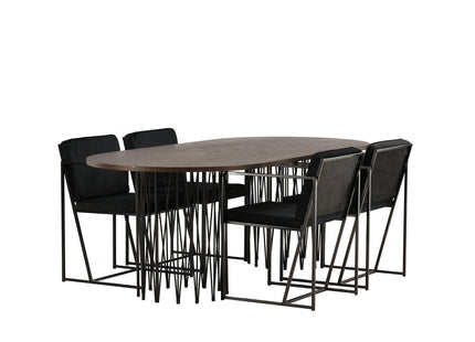 Venture Home & Furniture Fashion Richmond & Stone Matstolar 2-pack Svart + Ovala Matbord 220 x 100 Mocca