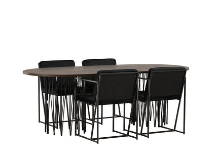 Venture Home & Furniture Fashion Richmond & Stone Matstolar 2-pack Svart + Ovala Matbord 220 x 100 Mocca