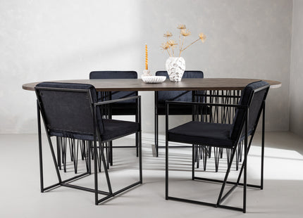 Venture Home & Furniture Fashion Richmond & Stone Matstolar 2-pack Svart + Ovala Matbord 220 x 100 Mocca