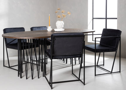 Venture Home & Furniture Fashion Richmond & Stone Matstolar 2-pack Svart + Ovala Matbord 220 x 100 Mocca