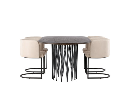 Furniture Fashion Stone & Simrishamn Ovala Matbord 220 x 100 Mocca + Matstolar Beige