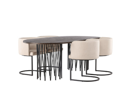 Furniture Fashion Stone & Simrishamn Ovala Matbord 220 x 100 Mocca + Matstolar Beige