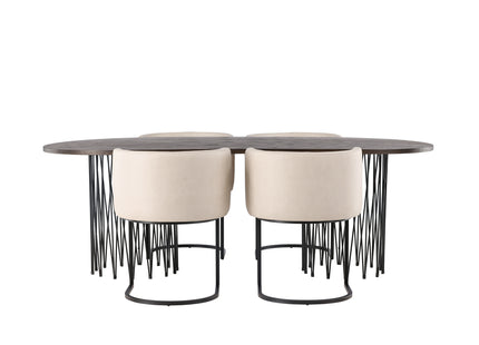 Furniture Fashion Stone & Simrishamn Ovala Matbord 220 x 100 Mocca + Matstolar Beige