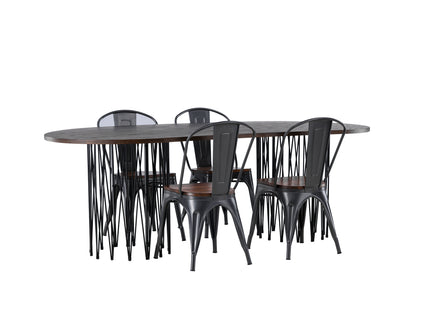 Venture Home & Furniture Fashion Tempe & Stone Matstolar 2-pack Valnöt + Ovala Matbord 220 x 100 Mocca