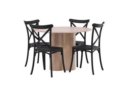Venture Home Crosett & Olivia Matstolar 2-pack Svart + Runda Matbord ⌀110 Whitewash