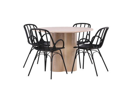 Venture Home Dyrön & Olivia Matstolar 2-pack Svart + Runda Matbord ⌀110 Whitewash