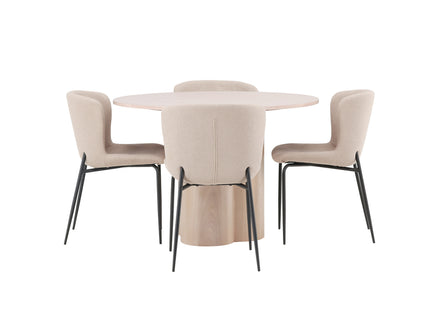 Venture Home Modesto & Olivia Matstolar 2-pack Beige + Runda Matbord ⌀110 Whitewash