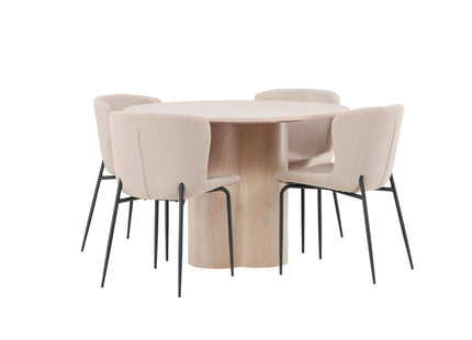Venture Home Modesto & Olivia Matstolar 2-pack Beige + Runda Matbord ⌀110 Whitewash
