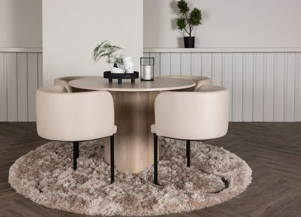 Venture Home & Furniture Fashion Olivia & Simrishamn Runda Matbord ⌀110 Whitewash + Matstolar Beige