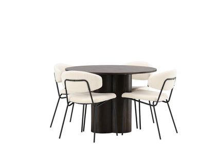 Venture Home Chico & Olivia Matstolar 2-pack Vit + Runda Matbord ⌀110 Mocca