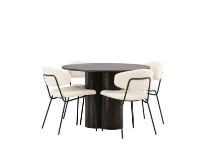 Venture Home Chico & Olivia Matstolar 2-pack Vit + Runda Matbord ⌀110 Mocca
