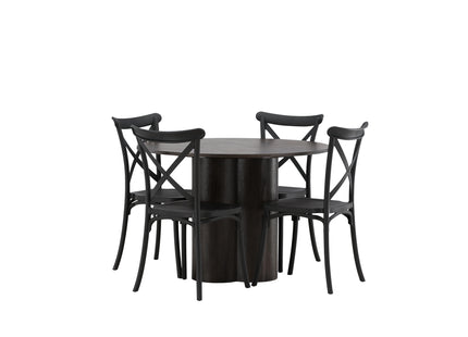 Venture Home Crosett & Olivia Matstolar 2-pack Svart + Runda Matbord ⌀110 Mocca