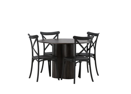Venture Home Crosett & Olivia Matstolar 2-pack Svart + Runda Matbord ⌀110 Mocca
