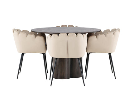 Furniture Fashion & Venture Home Limhamn & Olivia Matstolar Beige + Runda Matbord ⌀110 Mocca