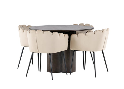 Furniture Fashion & Venture Home Limhamn & Olivia Matstolar Beige + Runda Matbord ⌀110 Mocca