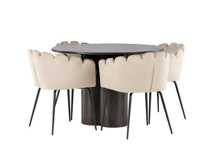 Furniture Fashion & Venture Home Limhamn & Olivia Matstolar Beige + Runda Matbord ⌀110 Mocca