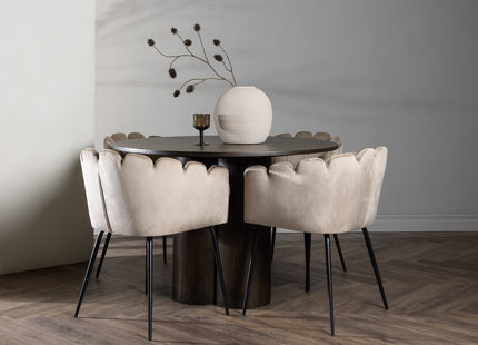 Furniture Fashion & Venture Home Limhamn & Olivia Matstolar Beige + Runda Matbord ⌀110 Mocca
