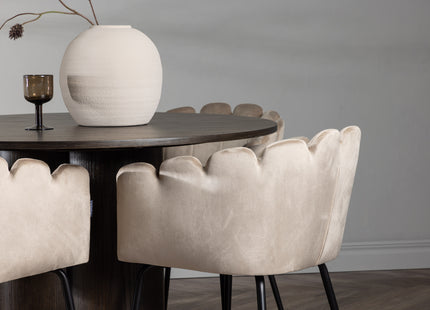 Furniture Fashion & Venture Home Limhamn & Olivia Matstolar Beige + Runda Matbord ⌀110 Mocca