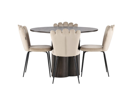 Furniture Fashion & Venture Home Limhamn & Olivia Matstolar 2-pack Beige + Runda Matbord ⌀110 Mocca