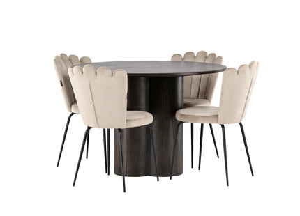 Furniture Fashion & Venture Home Limhamn & Olivia Matstolar 2-pack Beige + Runda Matbord ⌀110 Mocca