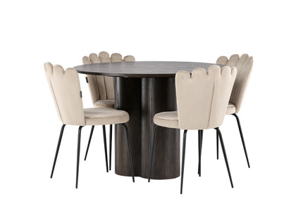Furniture Fashion & Venture Home Limhamn & Olivia Matstolar 2-pack Beige + Runda Matbord ⌀110 Mocca