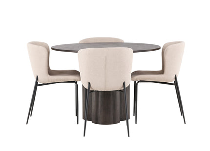 Venture Home Modesto & Olivia Matstolar 2-pack Beige + Runda Matbord ⌀110 Mocca