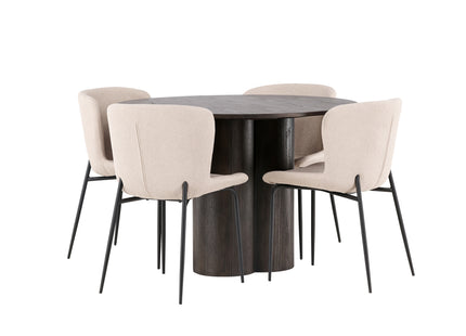 Venture Home Modesto & Olivia Matstolar 2-pack Beige + Runda Matbord ⌀110 Mocca